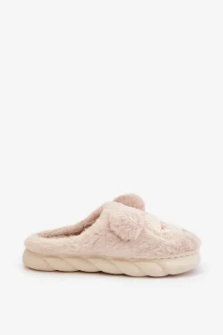 Ciepłe Futrzane Kapcie Damskie Beżowe Jozelinetta