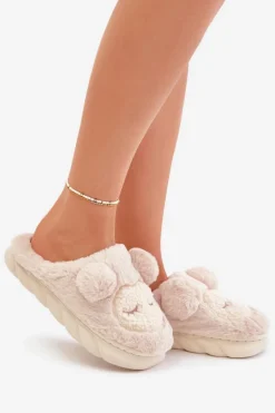 Ciepłe Futrzane Kapcie Damskie Beżowe Jozelinetta
