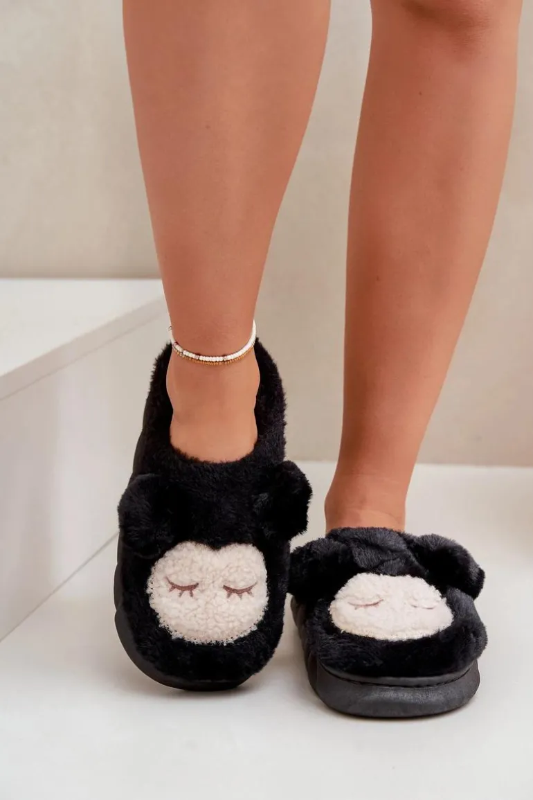 Ciepłe Futrzane Kapcie Damskie Czarne Jozelinetta