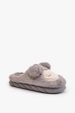 Ciepłe Futrzane Kapcie Damskie Szare Jozelinetta