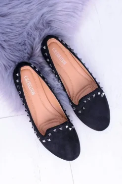 Czarne Baleriny Lordsy z Ćwiekami Randal