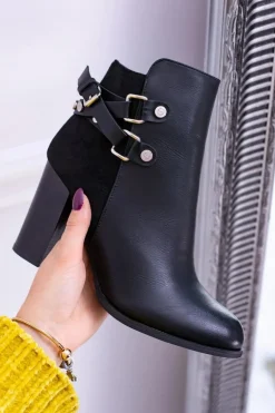 Czarne Botki Na Słupku Z Paskami Lico Zamsz Nevada