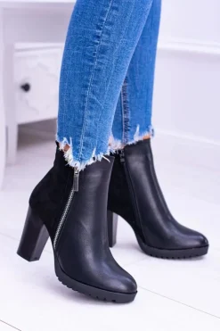 Czarne Botki Na Słupku z Zamkiem Ortega