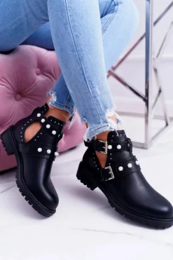 Czarne Botki z Wycięciami Cadenza