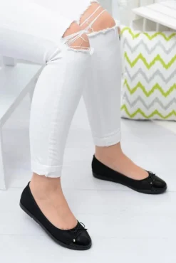 Czarne Brokatowe Balerinki Slip On Laya