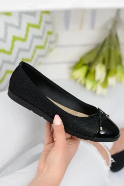 Czarne Brokatowe Balerinki Slip On Laya