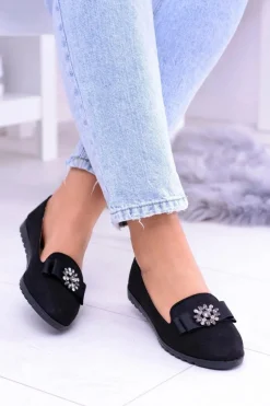 Czarne Damskie Baleriny Lordsy Cyrkonie Rumi