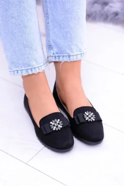 Czarne Damskie Baleriny Lordsy Cyrkonie Rumi