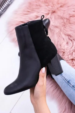 Czarne Damskie Botki Na Słupku Laura Messi 1821