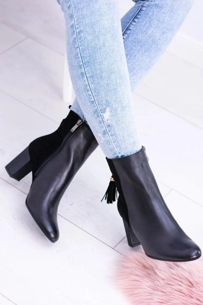 Czarne Damskie Botki Na Słupku Laura Messi 1821