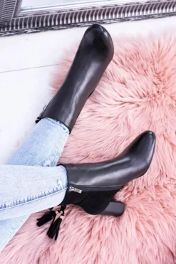 Czarne Damskie Botki Na Słupku Laura Messi 1821