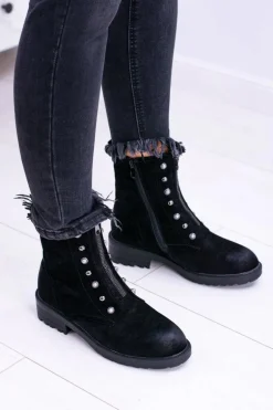 Czarne Damskie Botki Ocieplane Trapery Dowito