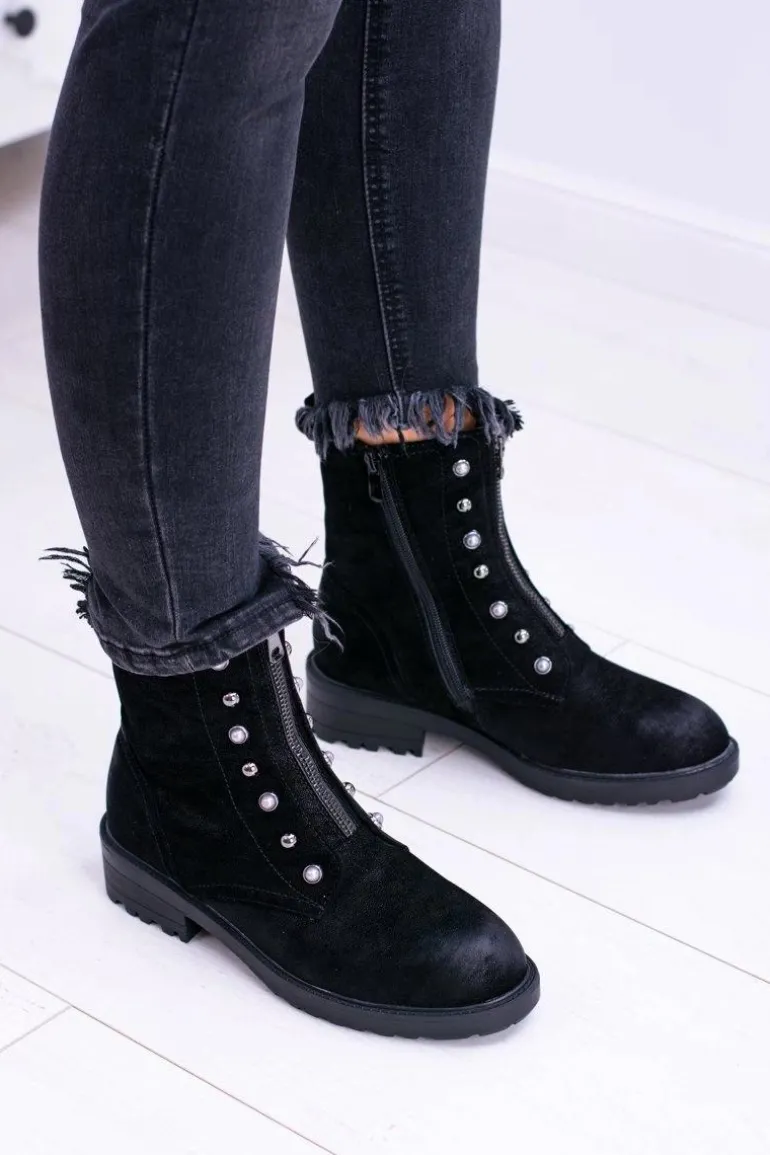 Czarne Damskie Botki Ocieplane Trapery Dowito