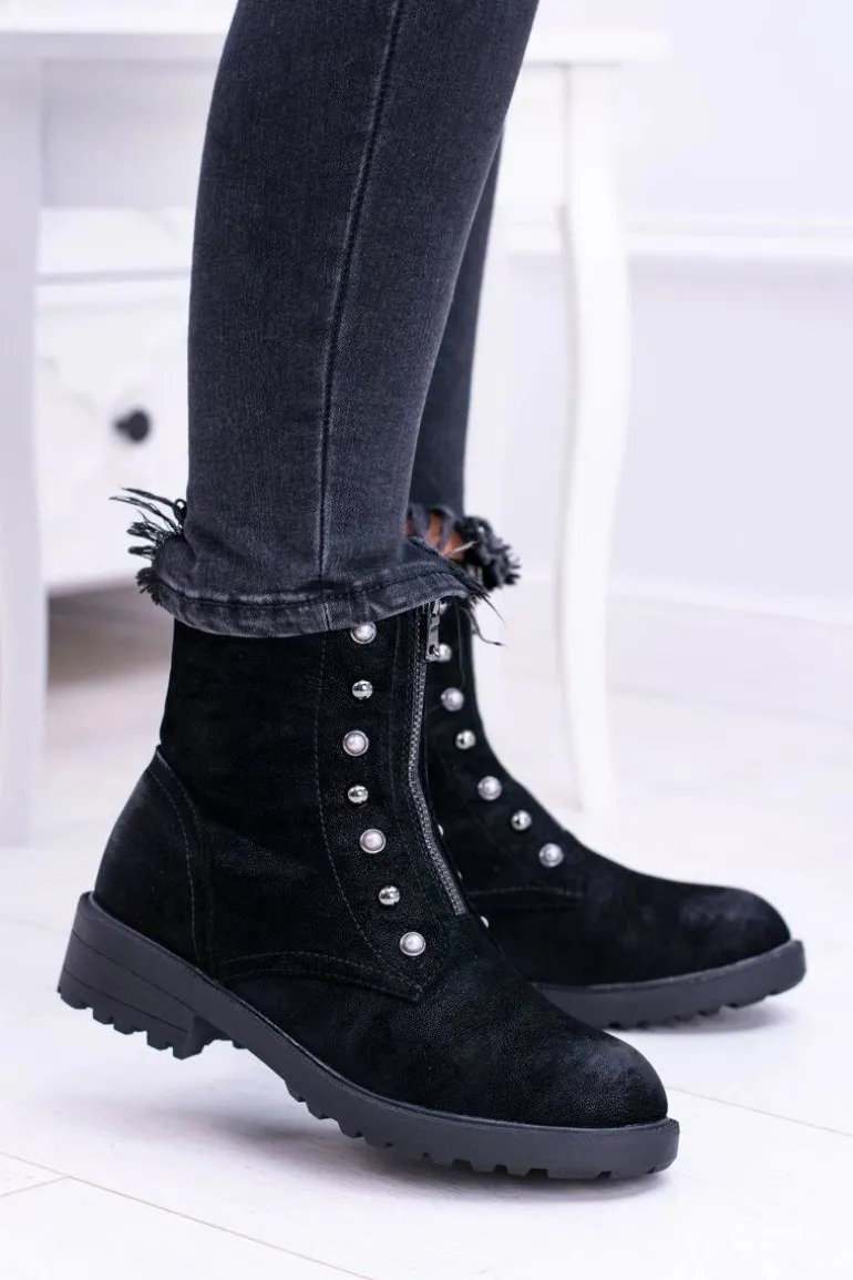 Czarne Damskie Botki Ocieplane Trapery Dowito