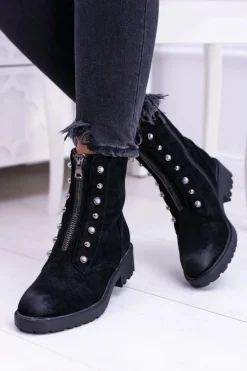 Czarne Damskie Botki Ocieplane Trapery Dowito