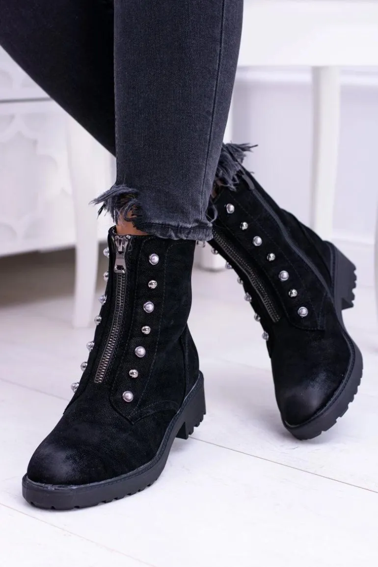 Czarne Damskie Botki Ocieplane Trapery Dowito