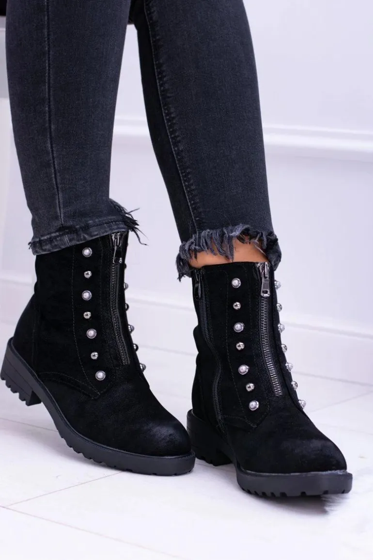 Czarne Damskie Botki Ocieplane Trapery Dowito