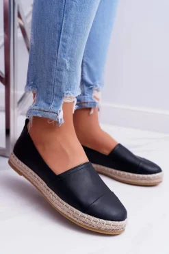 Czarne Damskie Espadryle Flaty