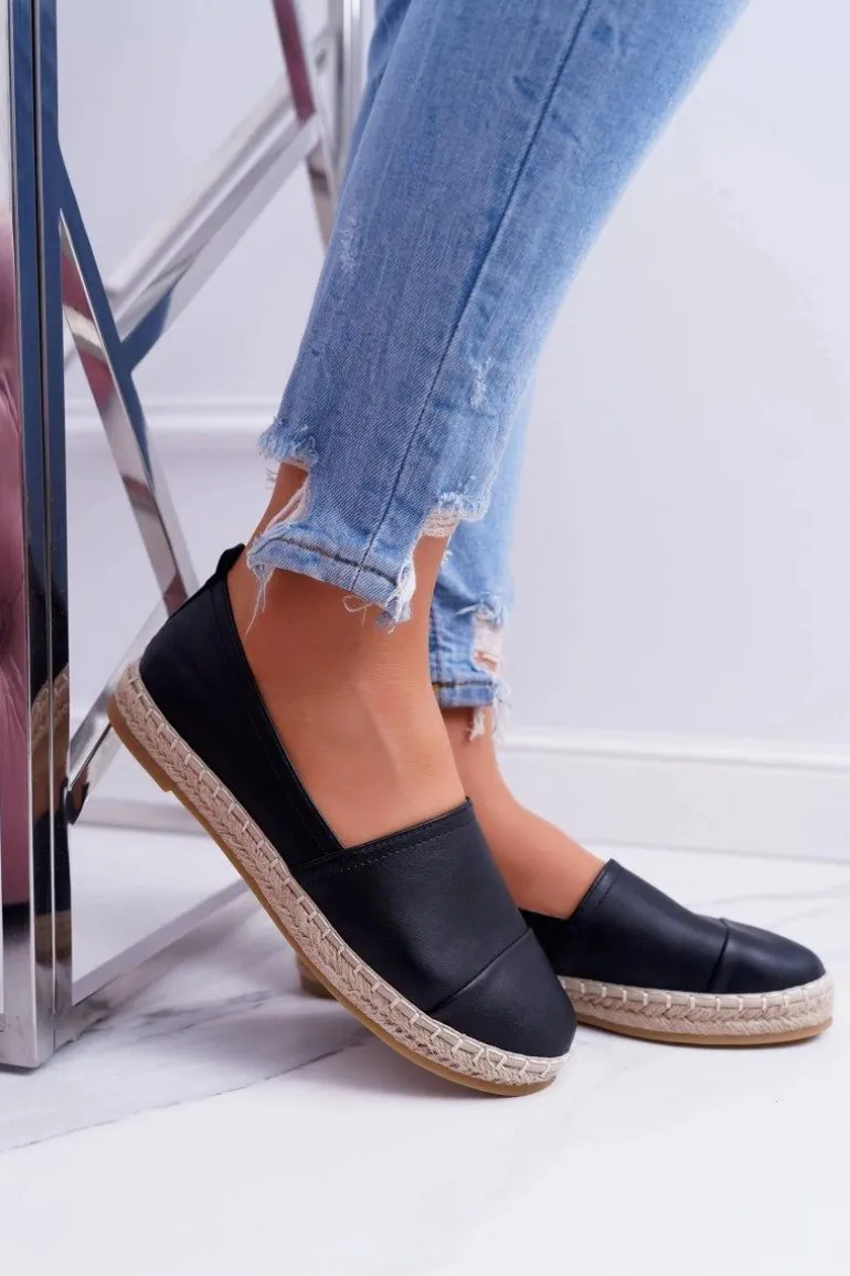 Czarne Damskie Espadryle Flaty