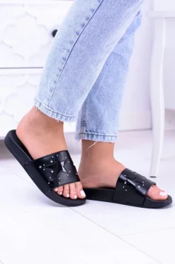 Czarne Damskie Klapki Dżety Gwiazdy Bajela