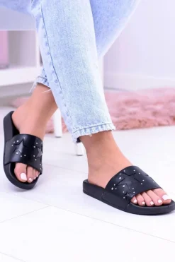 Czarne Damskie Klapki Dżety Gwiazdy Bajela