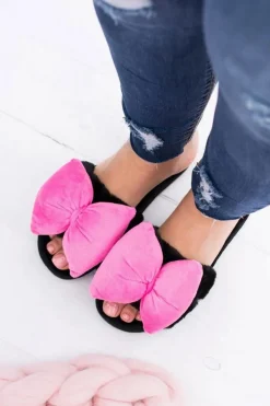 Czarne Damskie Klapki Lu Boo Duże Różowe Kokardy Floppy