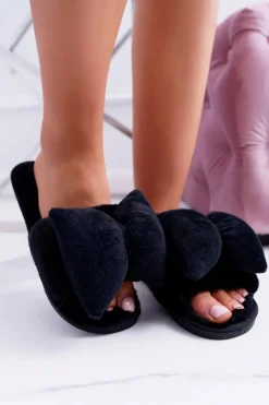 Czarne Damskie Klapki Lu Boo Duże Kokardy Floppy