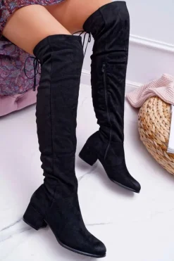 Czarne Damskie Kozaki Ocieplane Zamszowe Barski 98-7