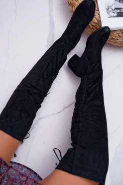 Czarne Damskie Kozaki Ocieplane Zamszowe Barski 98-7