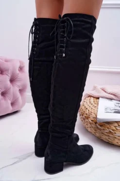 Czarne Damskie Kozaki Ocieplane Zamszowe Barski 98-7