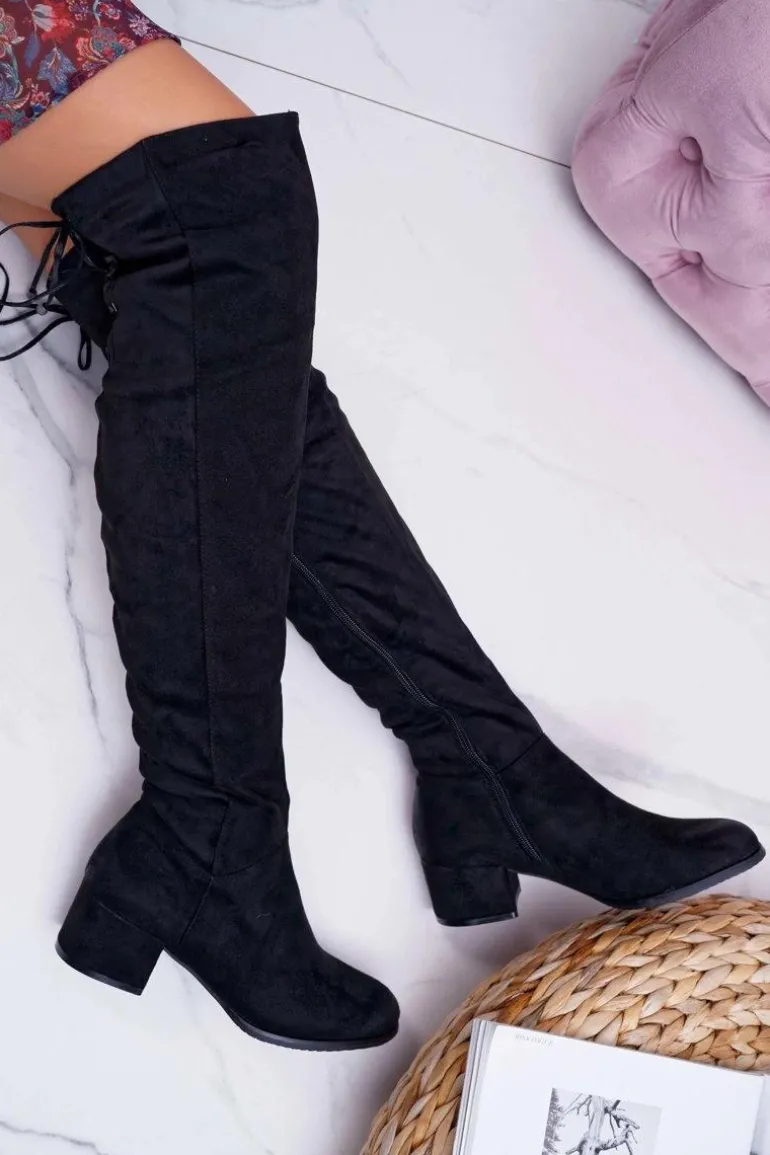 Czarne Damskie Kozaki Ocieplane Zamszowe Barski 98-7