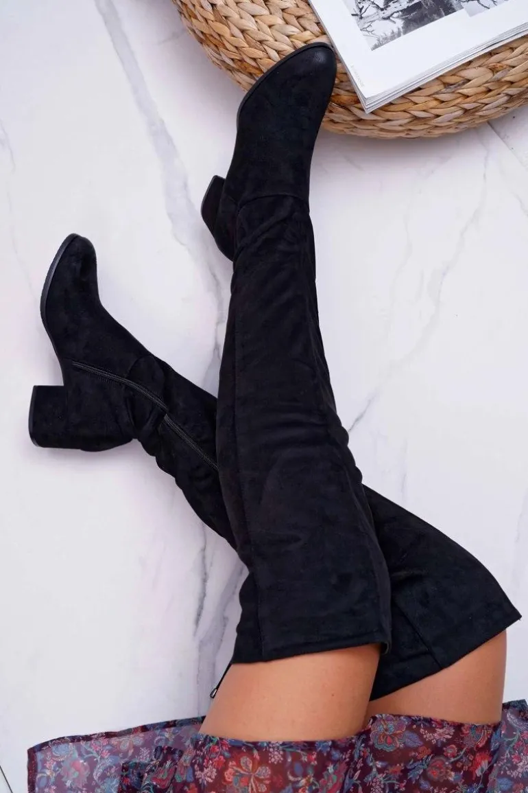 Czarne Damskie Kozaki Ocieplane Zamszowe Barski 98-7