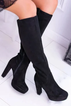 Czarne Damskie Kozaki Zamszowe Na Platformie Sergio Leone KZ296