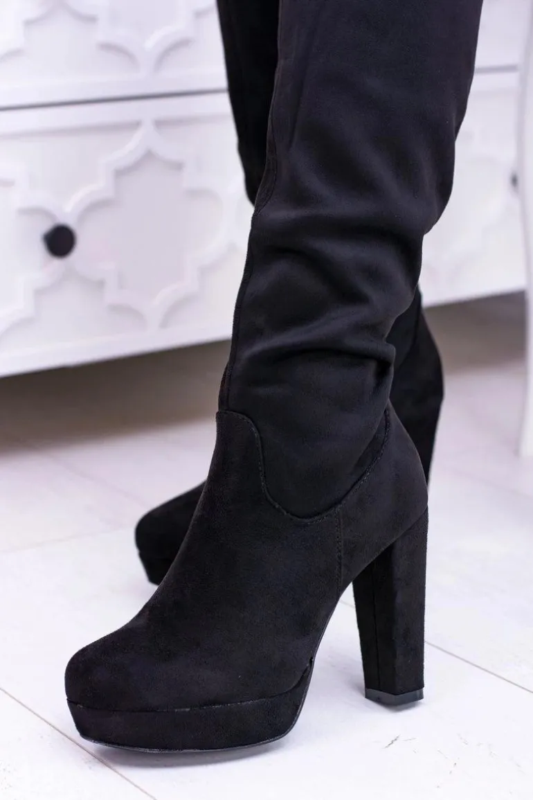 Czarne Damskie Kozaki Zamszowe Na Platformie Sergio Leone KZ296