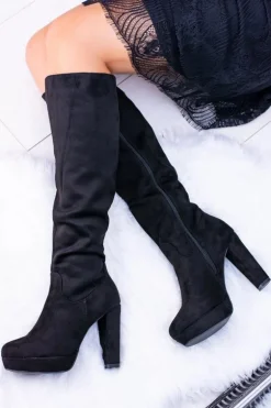 Czarne Damskie Kozaki Zamszowe Na Platformie Sergio Leone KZ296