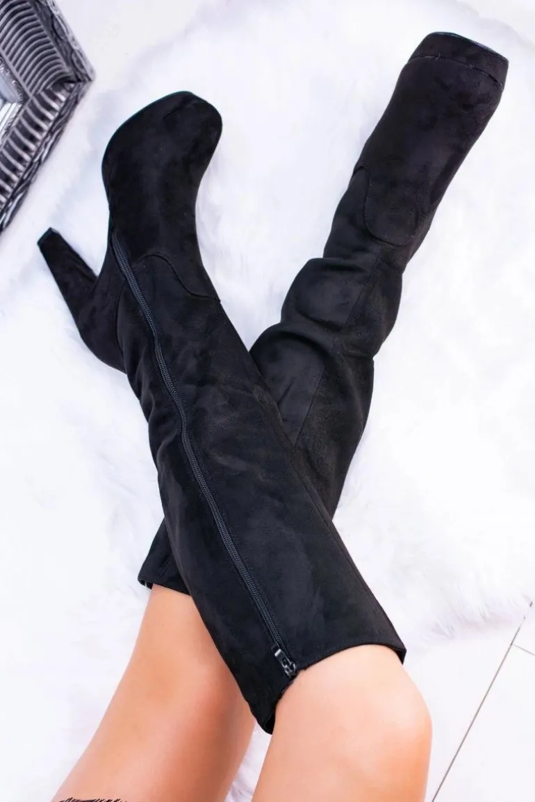 Czarne Damskie Kozaki Zamszowe Na Platformie Sergio Leone KZ296