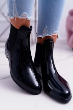 Czarne Damskie Lakierowane Kalosze Sztyblety Mezado