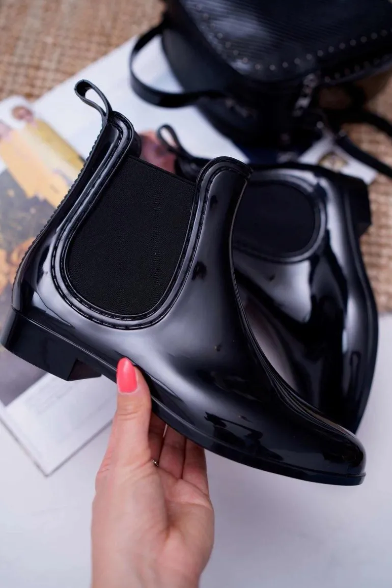 Czarne Damskie Lakierowane Kalosze Sztyblety Mezado