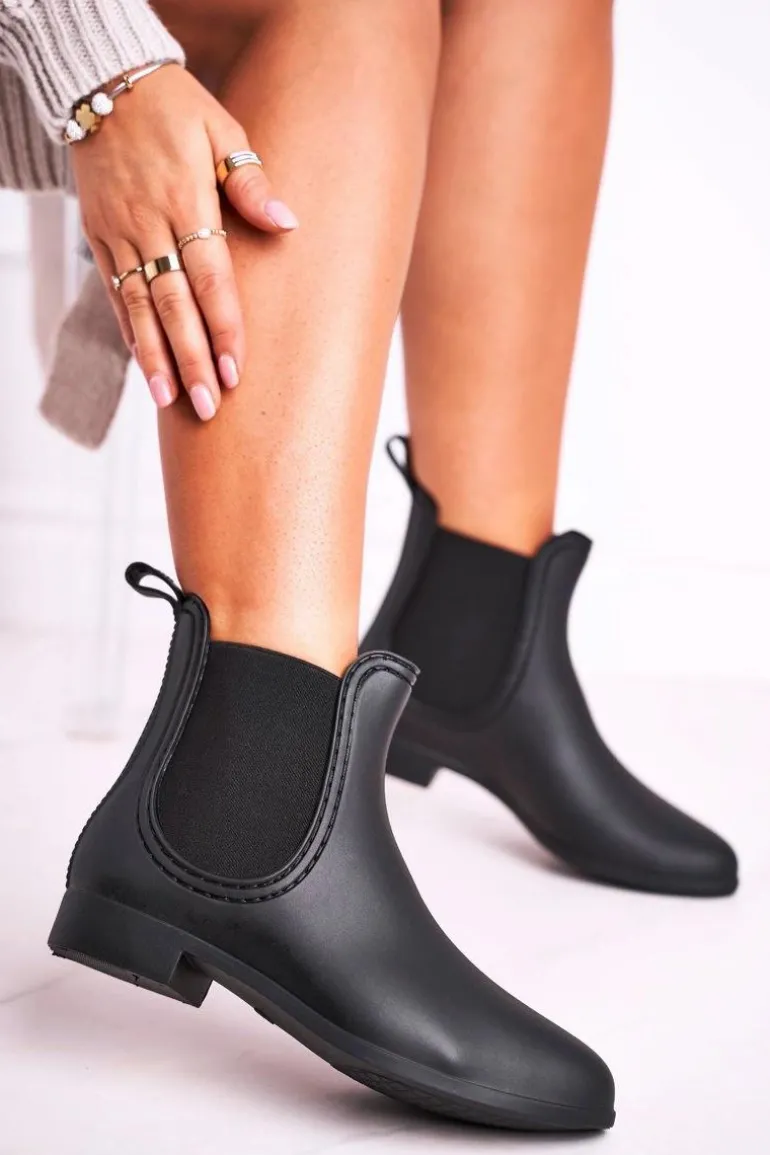 Czarne Damskie Matowe Kalosze Sztyblety Answear