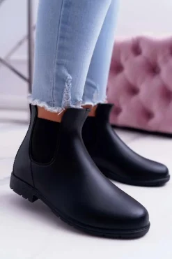 Czarne Damskie Matowe Kalosze Trapery Nabraso