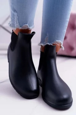 Czarne Damskie Matowe Kalosze Trapery Nabraso