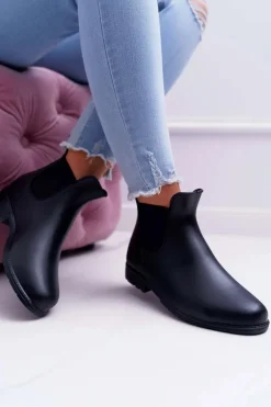 Czarne Damskie Matowe Kalosze Trapery Nabraso