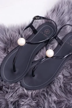 Czarne Damskie Sandałki Japonki Meliski z Perłą Contiro