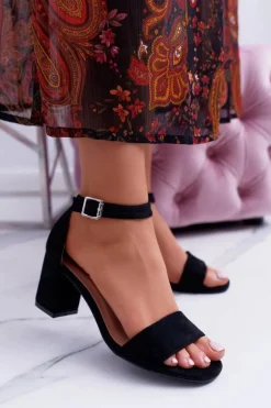 Czarne Damskie Sandały Na Słupku Zamsz NewGenua