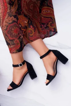 Czarne Damskie Sandały Na Słupku Zamsz NewGenua