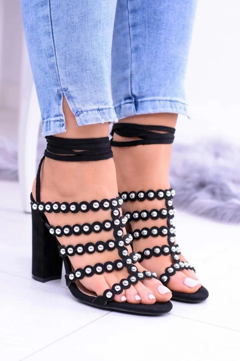 Czarne Damskie Sandały na Słupku Ysmira