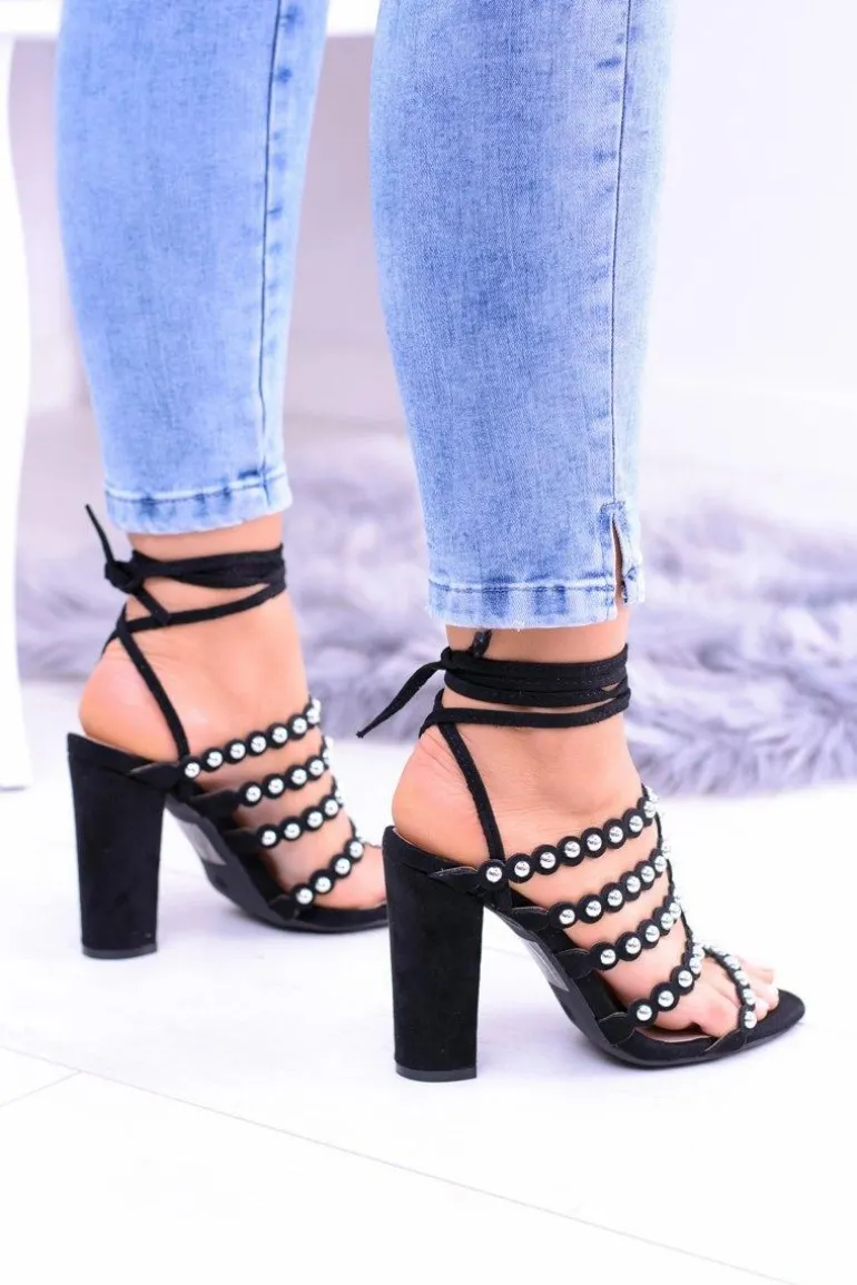 Czarne Damskie Sandały na Słupku Ysmira