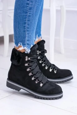 Czarne Damskie Traperki Z Futerkiem Timberki Vices K2