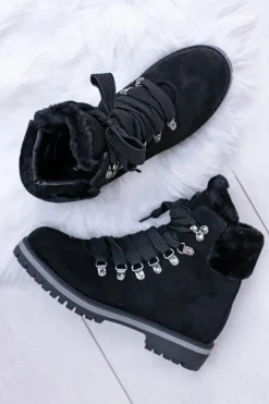 Czarne Damskie Traperki Z Futerkiem Timberki Vices K2