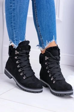 Czarne Damskie Traperki Z Futerkiem Timberki Vices K2